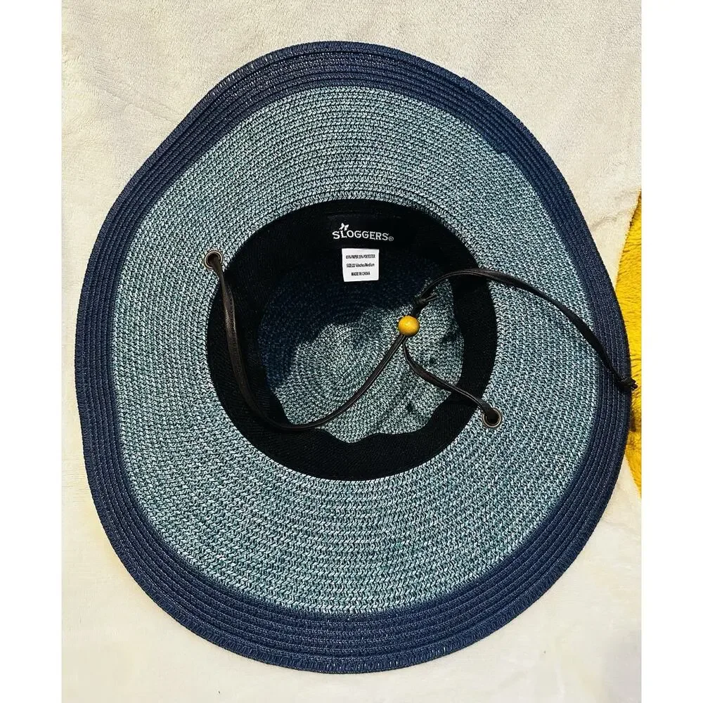 Sloggers Blue Wide Brim Sun Hat Garden Beach UPF Style Womens Sz Med 22.5 Resort